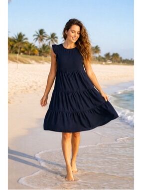 Women Navy Blue Flowy Summer Mini Dress